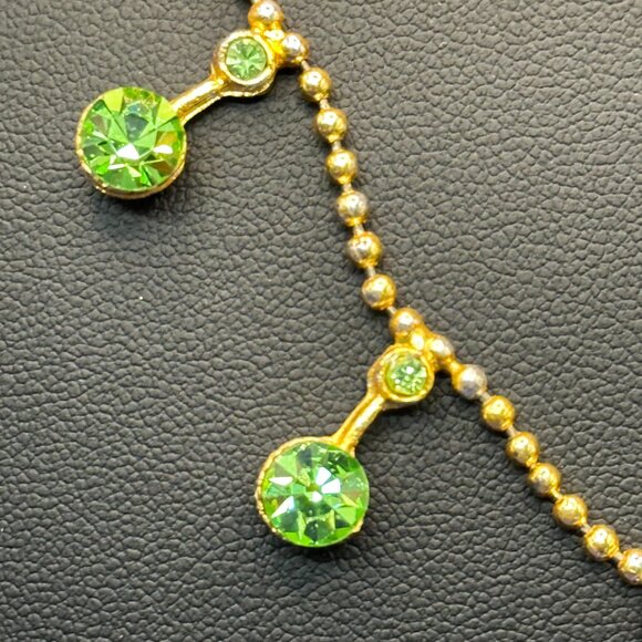Green Faceted Crystal Necklace on Gold-Tone Round Ball Chain - Picture 3 of 16